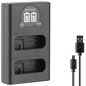 Blumax Slim Dual Charger kompatibel mit Nikon EN-EL14 / EN-EL4a Akkus – Ladegerät ist Kompatibel mit Nikon D3500 D5200 D5600 DF CoolPix P7800 P8000