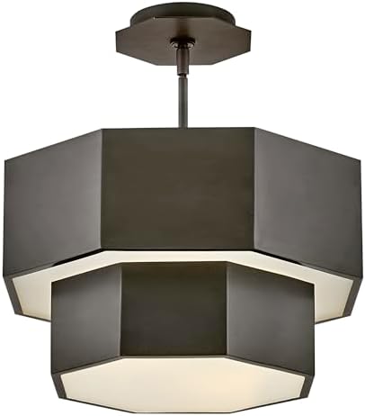 Hinkley Facet Medium Convertible Flush Mount Ceiling Light, (1) 6" and (2) 12" Down Rods, Even or Sloped Ceilings, Hexagonal Etched Glass, Even or Sloped Ceilings, Black Oxide Finish