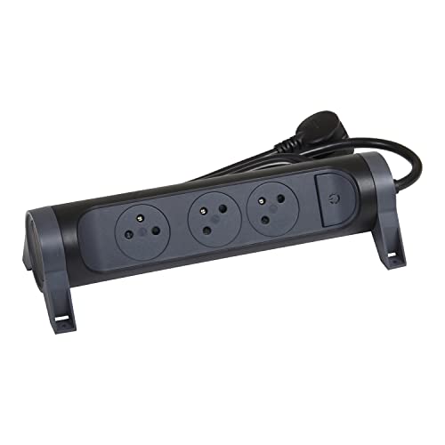 LEGRAND - Multiprise Rotative Avec Interrupteur à Voyant LED - 3 Prises Surface avec Terre - Cordon 1,5m - Noir et Gris Foncé