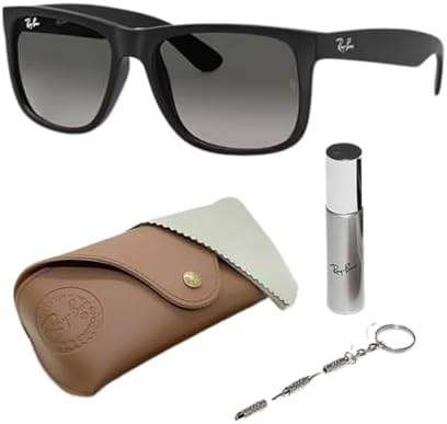 Ray-Ban Óculos de sol RB4165 JUSTIN CLASSIC com armação preta de borracha fosca com lentes cinza escuro gradiente de 54 mm inclui um kit oficial de óculos