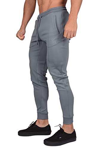 YoungLA Slim Fit Gym Pants for Men | Joggers Tapered Sweatpants | Workout Track Athletic | Zipper Pocket 229 Grey M