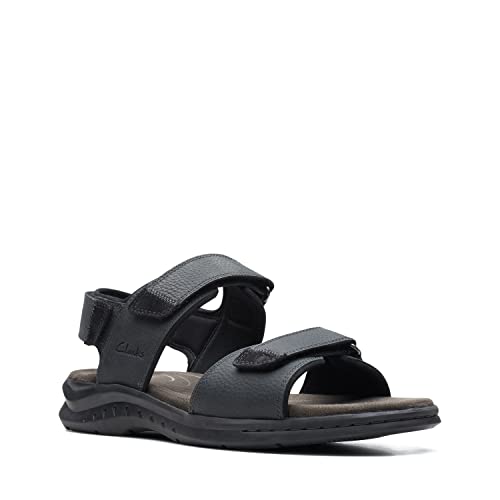 Clarks Clarks Men's Hapsford CreekFisherman Sandal, Black Tumbled Leather, 10 US
