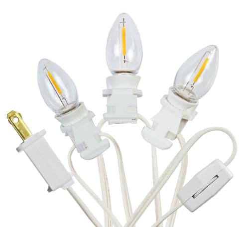 YIMILITE 3 Base C7 String Bulbs Christmas Village Light Accessory Cord with 3 LED Light Bulb Universal Clip White Cord with On/Off Spare Fuse Switch Plugs for Decorations Christmas Village House