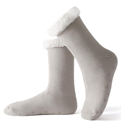 Image of SNOOG Fleece Lined Cozy Slipper Socks with Grippers - Non Slip Fuzzy Cabin Socks