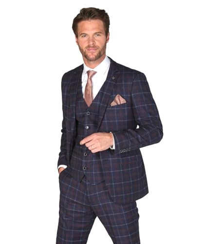 Costume pour mariage bleu marine à carreaux ensemble 3 pièces