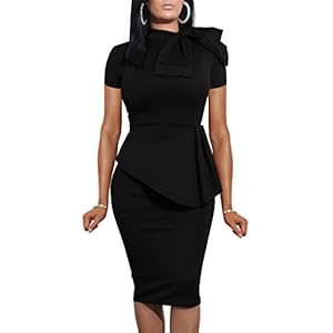LAGSHIAN-Women-Fashion-Peplum-Bodycon-Short-Sleeve-Bow-Club-Ruffle-Pencil-Party-Dress LAGSHIAN Women Fashion Peplum Bodycon Short Sleeve Bow Club Ruffle Pencil Party Dress Black