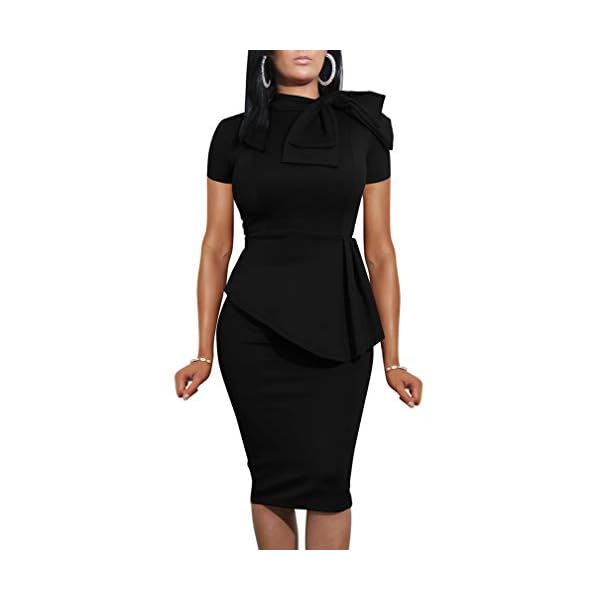 LAGSHIAN-Women-Fashion-Peplum-Bodycon-Short-Sleeve-Bow-Club-Ruffle-Pencil-Party-Dress LAGSHIAN Women Fashion Peplum Bodycon Short Sleeve Bow Club Ruffle Pencil Party Dress Black