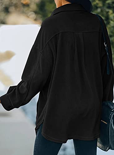 Astylish Womens Jackets Long Sleeve Shirt Jacket Solid Color Button Down Tops With Pockets Black Medium #TOP2