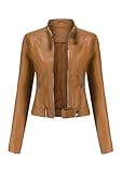 ZICUE Womens Fitted Jackets Short Fall Jacket Pure Color Moto Casual Coat Brown XXL
