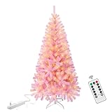 4.5ft Small Pink Christmas Tree - 120 LED Lights 350 Pink Branch Tips Artificial Christmas Tree with Remote Timer - Xmas Girls Room