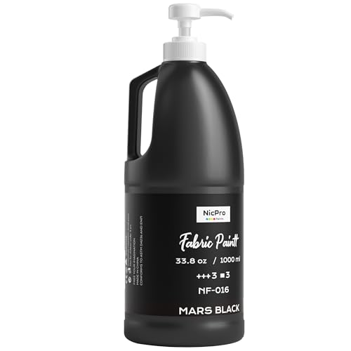 Nicpro Black Fabric Paint with Pump 33.8 fl oz (1000 ml) Large Fabric Paint for Clothes Permanent Rich Pigment Non-Toxic Soft Clothing Paint for DIY T-shirts Jeans Crafts Refresh Furniture
