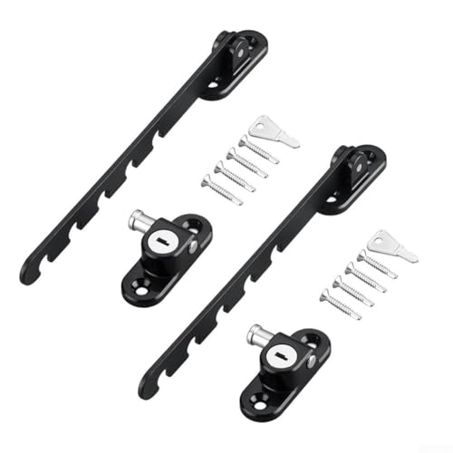 WIIYENA Limitador de bloqueo de ventana ajustable, 2 unidades, acero al carbono, limitador de ventilación multietapa para ventanas de apertura hacia adentro hacia afuera hacia abajo con diseño de