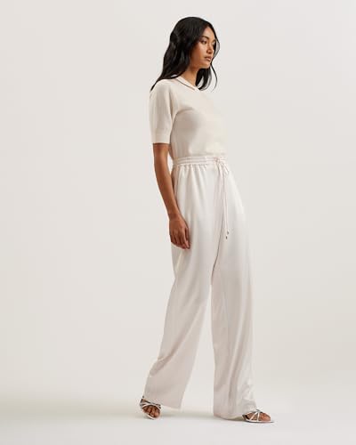 Ted Baker Women's WMT-UMAIBO-Satin Wide Leg Jogger Dress Pants, Ivory, 12