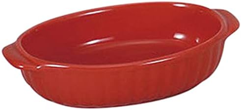 Set of 10 Western Ceramic, Single Item, Gratin with Red Handle, 7.3 x 4.5 x 1.6 inches (18.5 x 11.3 x 4 cm), Restaurant, Japanese Tableware, Restaurant, Commercial Use, Tableware