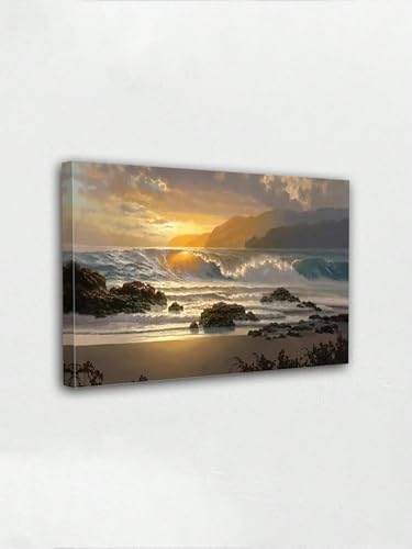 Espace de vie serein avec ce tableau de coucher de soleil sur toile 90x140cm contre les murs vides