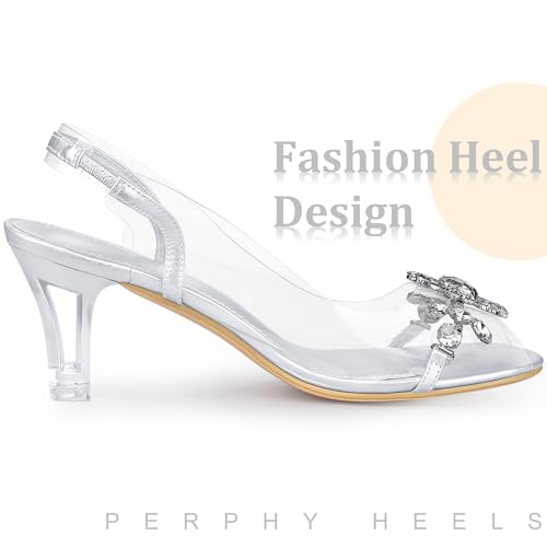 Perphy Peep Toe Flower Rhinestone Clear Chunky Heels Cinderella Glass Sandals for Women4