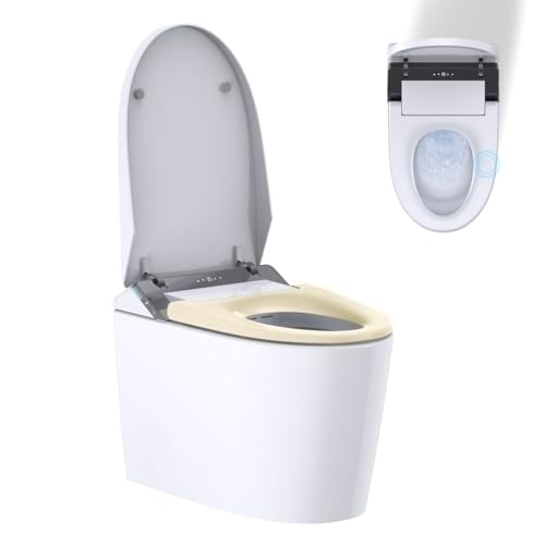 Smart Toilet with Built-In Bidet, One Piece Bidet for Bathrooms with Heated Seat, Dual Auto Flush, Warm Water & Dry Function, Elongated Toilets, Foot Sensor, LED Display, Night Light