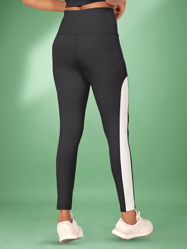 Image of Women's Polyester Blend Yoga Pants with High Rise Waist Stretch Fit Design Side Patti Slim Fit Style and Standard Length | Workout Track Pants | Joggers for GymRunning | Sports Top