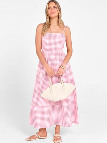 Image of Caracilia Womens Maxi Dresses Gingham Spaghetti Strap Back Smocked Flowy Long Sundress Summer Beach Vacation Clothes 2026