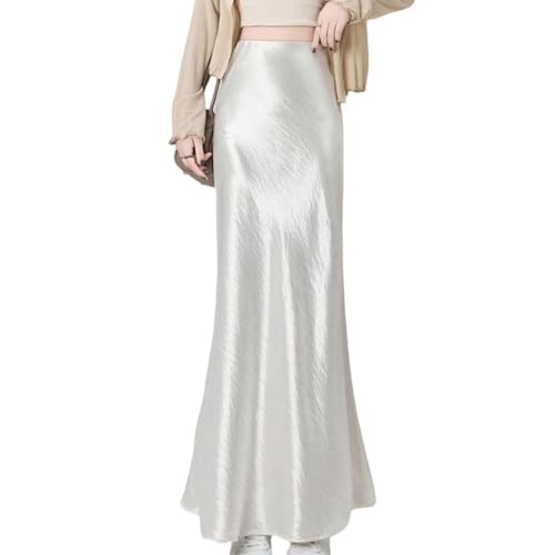 Womens Fashion Hip Skirt Satin Elegant Slim Fit Flowing Hem Casual Thin Elastic High Waist Long Fishtail Skirt