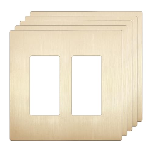 Image of LIDER Double Decorator Switch Cover, Screwless Wall Plate, Mid-Size 2-Gang 4.88 inch x 4.92 inch, LSWP-32M-BGD5P, UL Listed, Thermoplastic, Brushed Gold, 5-Pack