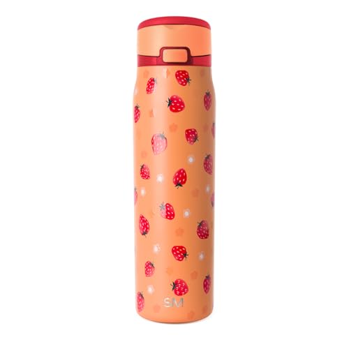 Image of Simple Modern Water Bottle with Straw & Handle | 30oz | Strawberries | Mesa Loop Insulated Water Bottle for School, Sports, Travel | Leak Proof, Stainless Steel | Strawberry Fields