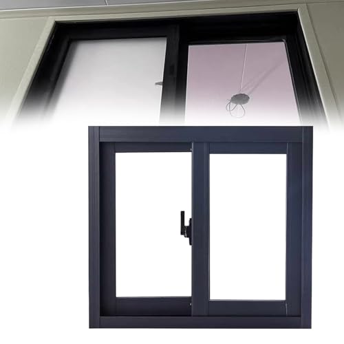 Ventana de sótano corrediza Horizontal, Ventanas de Granero con Vidrio y Pantalla, Cerradura para Sótano, Baño, Cobertizos Y Gallineros(Black,46x22in/117x56cm)