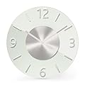 Mebus Orologio da parete al quarzo, silenzioso, senza rumore, movimento al quarzo preciso, vetro di alta qualità ed elegante, numeri in alluminio 3D, lancette in alluminio, colore: bianco argento, 32