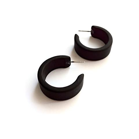 Black Hoop Earrings | Vintage Frosted Lucite Wide Classic Hoops - WDCL-BK-1 Cover