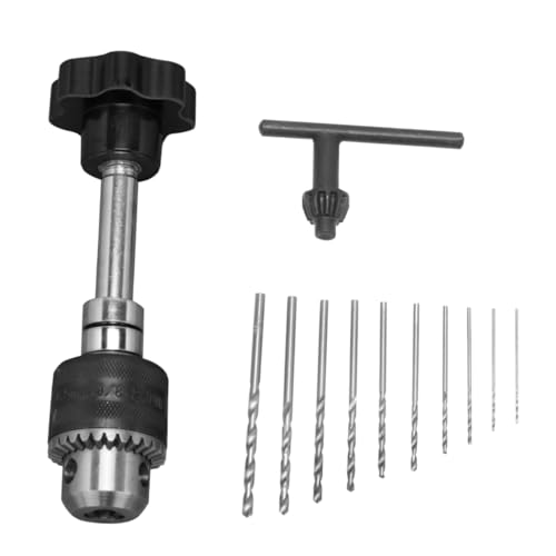 IWOWHERO -in-one Hand Kit 1pc and 10pcs Bits Black for Drilling Holes in Wood and Beads for Professionals and Hobbyists