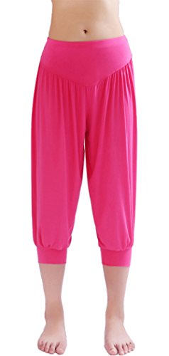 HOEREV Super Soft Modal Spandex Harem Yoga Pilates Byxor Beskurna Byxor,MörkRosa,L