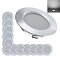 Hoysum 12 Pack 12v Under Cabinet Lighting RV Recessed Puck Lights for Interior Boat Camper Trailers - 6400k LED 12 Volt Ceiling Light 3w Silver
