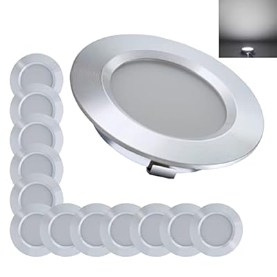 Hoysum 12 Pack 12v Under Cabinet Lighting RV Recessed Puck Lights for Interior Boat Camper Trailers - 6400k LED 12 Volt Ceiling Light 3w Silver