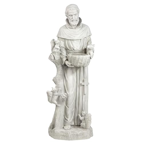 Design Toscano Nature's Nurturer Francis Assisi Religious Garden Decor Statue Bird Bath Feeder, Large, 37 inch, Cast Stone Resin, Antique Stone Finish