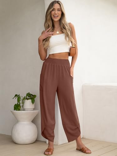 Image of ANRABESS Womens Wide Leg Palazzo Capri Pants 2026 Summer Casual High Waisted Barrel Lounge Flowy Cropped Beach Work Trousers