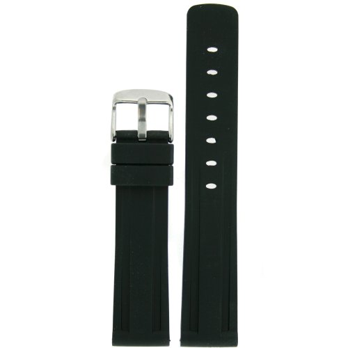 Tech Swiss Watch Band Silicone Rubber Black Strap Waterproof Stainless Buckle 20 millimeters