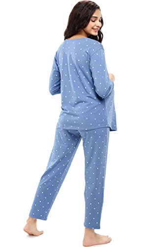 Image of ZEYO Women's Cotton Heart Printed Maternity & Feeding Night Suit Set Of Top & Pajama Set Nursing Night Dress 5629