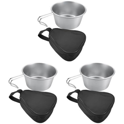 YARNOW 3 Juegos taza de camping de acero inoxidable Taza Reutilizable cámping tazas tapa mochila todo utensilios para acampar tazones de cocina plegables para acampar tela Oxford Silver