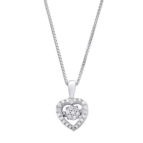 Dancing Diamond 'Devoted to You' Real Diamond Petite Heart Pendant Necklace for Women in Solid 925 Sterling Silver (1/7 ct.tw.), 18" Chain