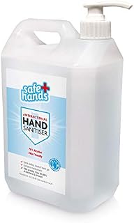 Safe Hands | Hand Sanitiser Gel With Dispenser Pump | 70% Alcohol | 5 litre with Pump | Antibacterial & Antiviral Hand Sanitizer | Fully Certified | Contains Moisturisers | Frequent Use | Refill