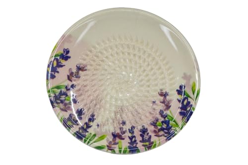Kaladia Plato rallador de cerámica – ideal para jengibre, parmesano, etc. – con lavanda – Diámetro: 12 cm – Hecho a mano y pintado a mano – Fabricado en España