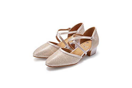 HXYOO Closed Toe Low Heel Glitter Ballroom Dance Shoes for Women Salsa Latin Wedding Party 1 1/2“ Heel S11-1