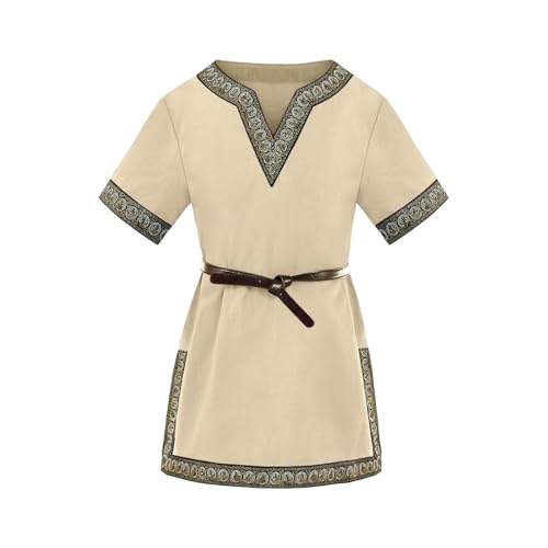 Disfraz medieval para niños, monocolor, camisas, traje de 152 niños (beige, 3-4 años)