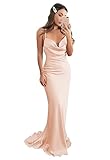 Cowl Neck Simple Silk Wedding Dresses Mermaid Bridesmaid Dress Spaghetti Straps Formal Party Dress Rose Gold Size 2