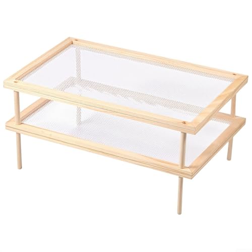 URPIZY Secador de hierbas, estante de secado de madera apilable, secador de hierbas con malla transpirable, almacenamiento para cocina (doble capa)