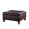 Homepop home decor k2380 e155 luxury large faux leather square storage ottoman ottoman with storage for living room bedroom distressed brown  urban country home decor