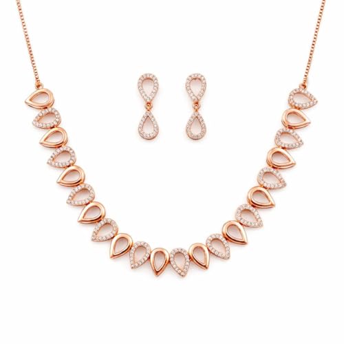 Image of Nilu's Collection Rose Gold Plated Necklace Set With Matching Earrrings For Women And Girls | Anti-Tarnish | Anti-Allergy| Anniversary Gift |Gifting