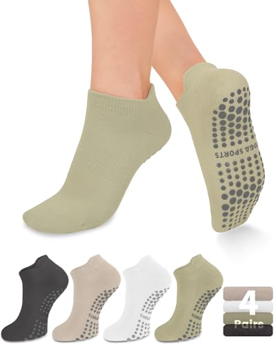 Image of yeuG Pilates Socks for Women Non Slip Grip Socks for Yoga, Barre, Hospital, Barefoot Grippy Yoga Sock Womens Gifts 4 Pairs