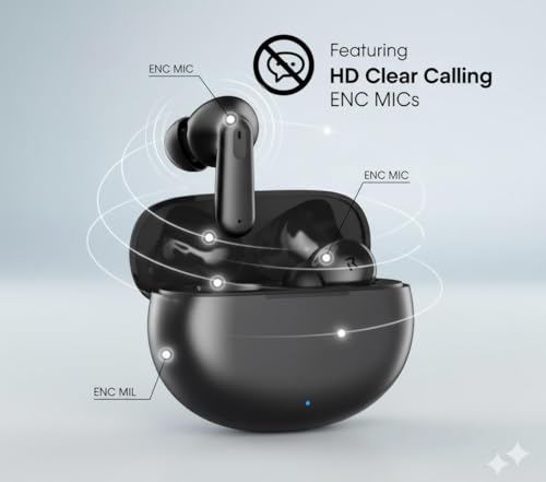 Image of NORD BUDS 3 Truly Wireless in Ear Earbuds with 50H Playtime, AI-ENC Mic, 45ms Low Latency Gaming, 13mm Bass Drivers, Type-C Fast Charging, Made in India, Touch Controls, IPX5 ear buds TWS. BLACK
