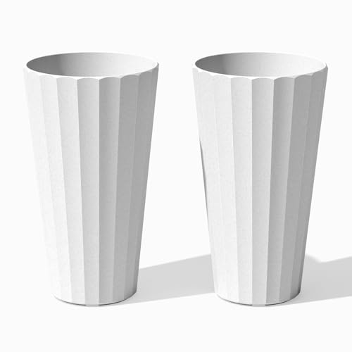 Image of Veradek Column Series Tall Planter - Tapered Outdoor Planter with Shelf